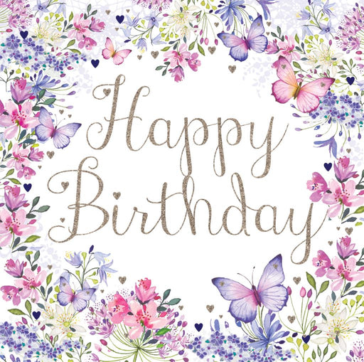 Birthday Card - Pastel Butterfly and Floral Frame