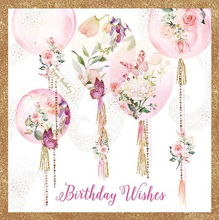 Birthday Card - Floral Balloons with Gold Accents