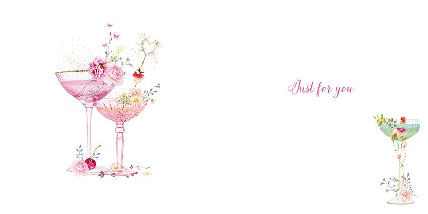Birthday Card - Cocktail Glasses Floral Celebration
