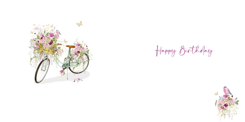 Birthday Card – Floral Bicycle and Bird Illustration By Nigel Quiney