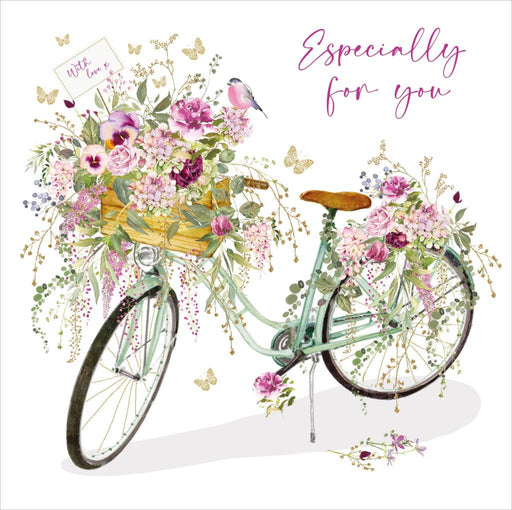 Nigel Quiney Birthday Card – Floral Bicycle and Bird Illustration