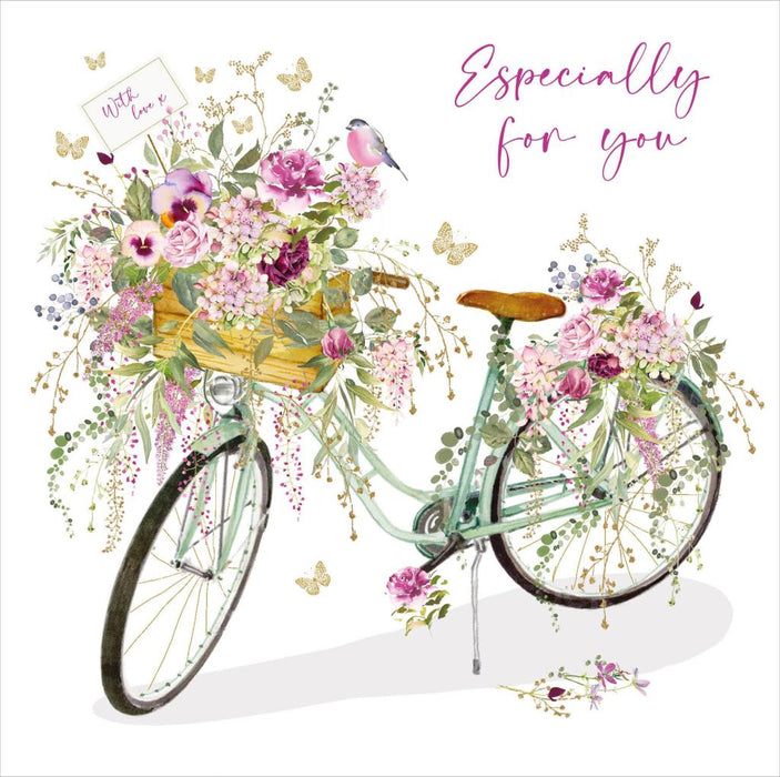 Nigel Quiney Birthday Card – Floral Bicycle and Bird Illustration