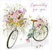 Nigel Quiney Birthday Card – Floral Bicycle and Bird Illustration