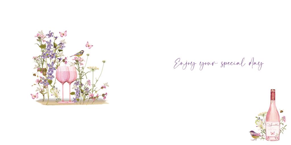 Birthday Card for Friend or Relative – Floral Wine Glass and Butterfly