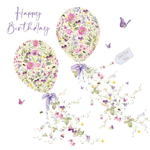 Birthday Card for Friend or Relative – Pretty Flower Patterned Balloons