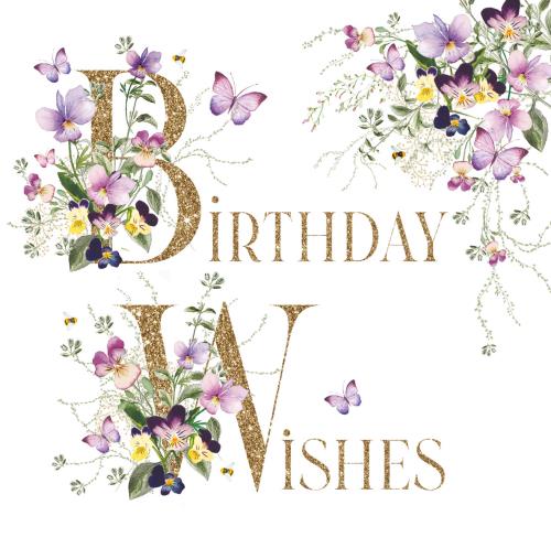 Birthday Card for Friend or Relative – Vibrant Purple Pansy Flowers