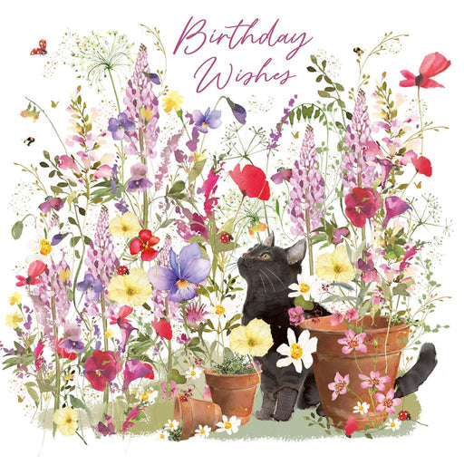 Birthday Card for Friend or Relative – Cute Cat in a Garden Watering Can