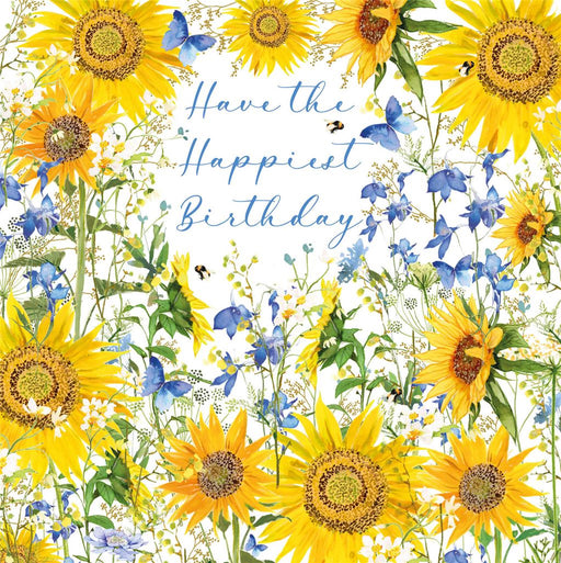 Birthday Card for Friend or Relative – Vibrant Sunflower Border Illustration