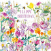 Birthday Card for Friend or Relative – Mixed Summer Flowers and Bumblebee