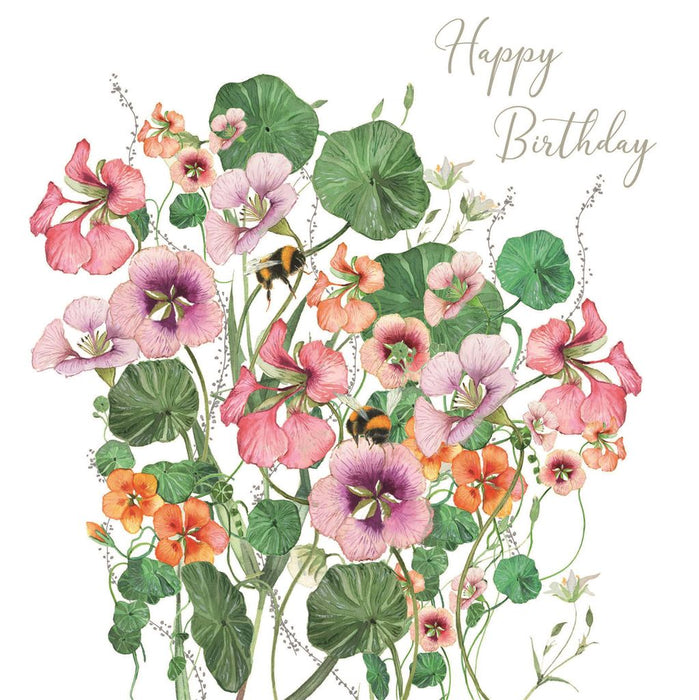 Birthday Card for Friend or Relative – Delicate Pink Flowers and Greenery