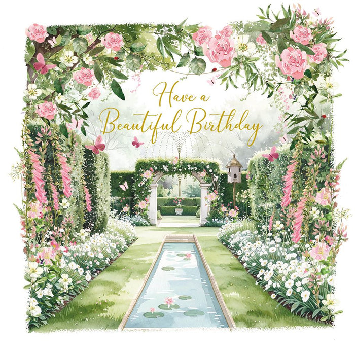 Birthday Card for Friend or Relative – Elegant Summer Flowers with Butterfly Detail