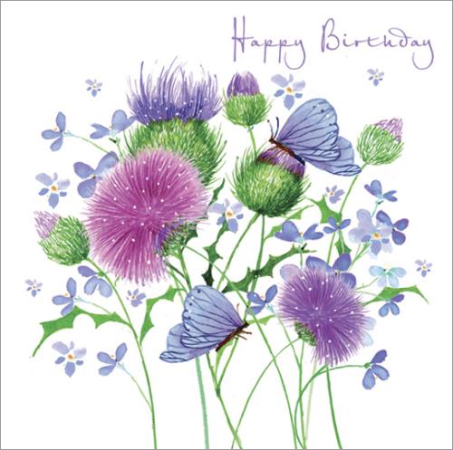 Birthday Card - Thistle and Butterfly Botanical Illustration