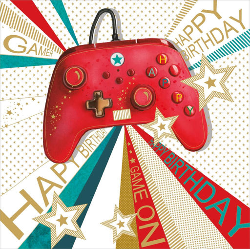 Birthday Card for Friend or Relative – Retro Gaming Controller and Joystick Illustration