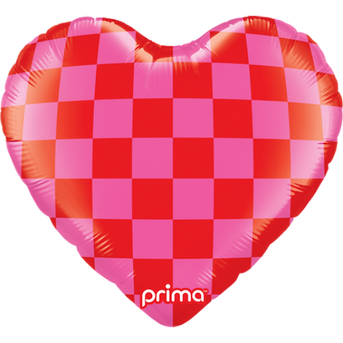 Prima 18 inch Red Pink Checker Heart foil balloon