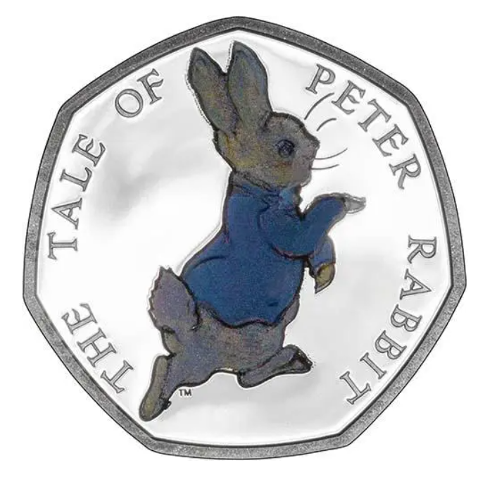 Peter Rabbit part of Beatrix Potter coloured 50p coin release by Royal Mint