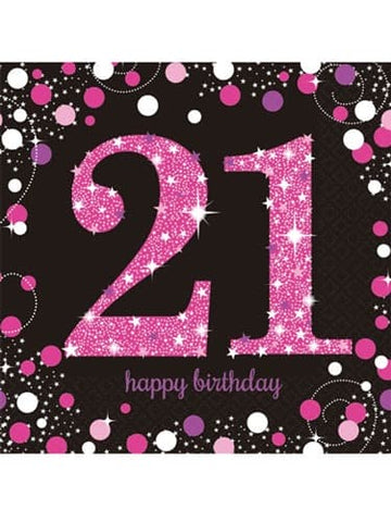 21st Pink and Black Birthday Paper Napkins