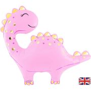 33.5" Cute Dino Pink Metallic Shaped Foil Supershape Balloon (Optional Helium Inflation)