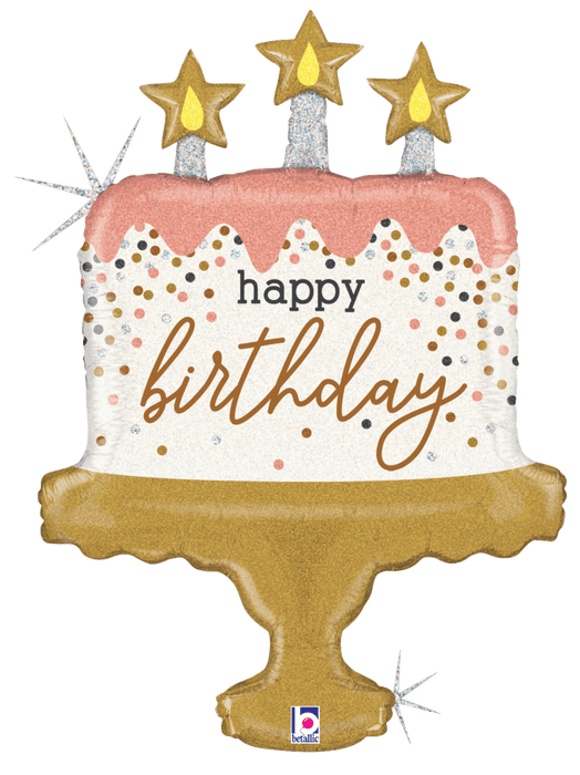 Happy Birthday Cake Rose Gold SuperShape Balloon (Optional Helium Inflation)