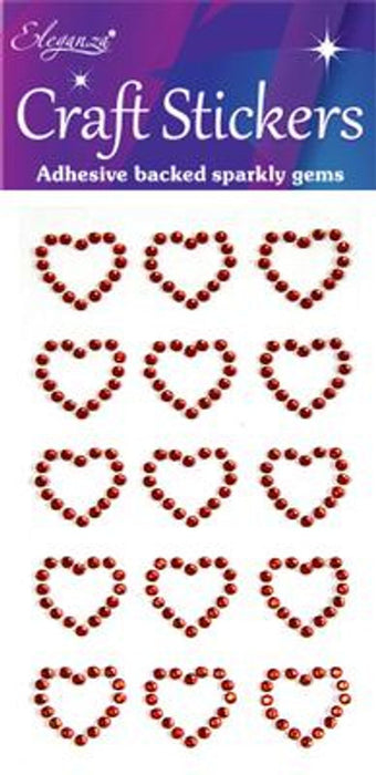 Craft Stickers Diamante Open heart 15pcs Red No.16