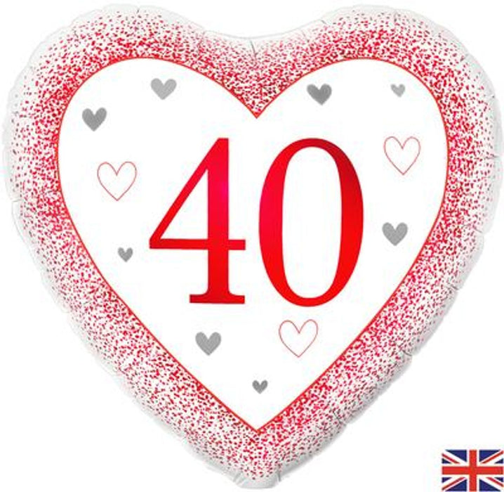 Happy 40th Anniversary Heart Ruby 18" Foil Balloon (Optional Helium Inflation)