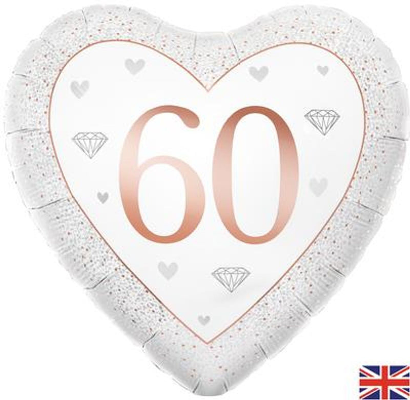 Happy 60th Anniversary Heart Diamond 18" Foil Balloon (Optional Helium Inflation)