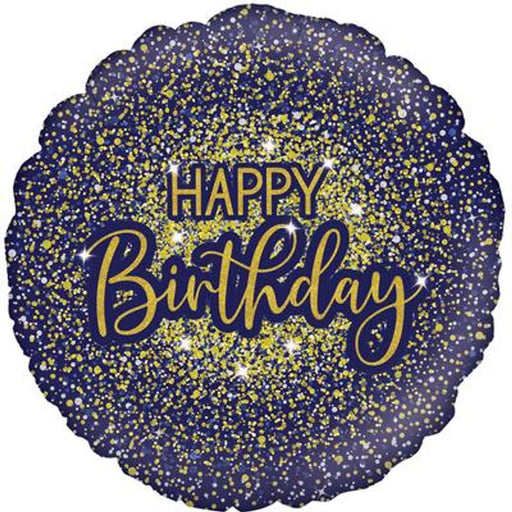 Glamorous Glitter Birthday Blue Holographic 18" Foil Balloon (Optional Helium Inflation)