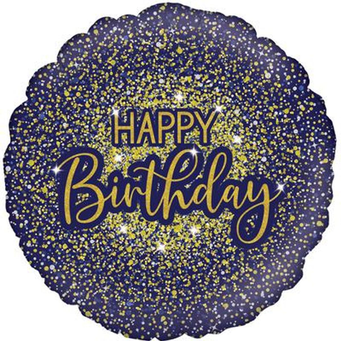Glamorous Glitter Birthday Blue Holographic 18" Foil Balloon (Optional Helium Inflation)
