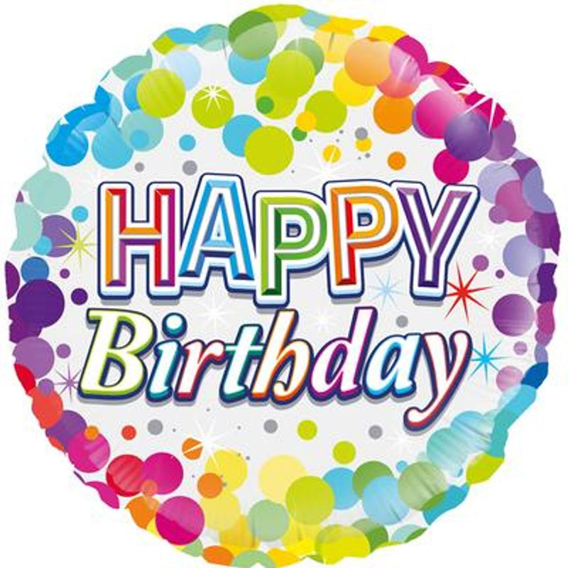 Colourful Confetti Birthday 18" Foil Balloon (Optional Helium Inflation)
