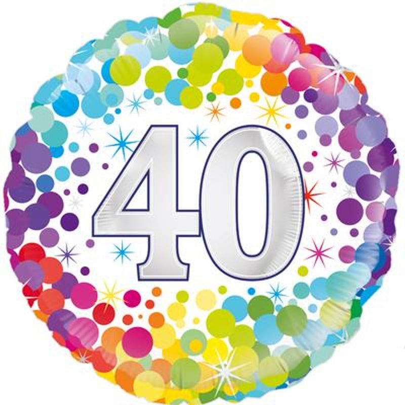 40th Colourful Confetti Birthday 18" Foil Balloon (Optional Helium Inflation)