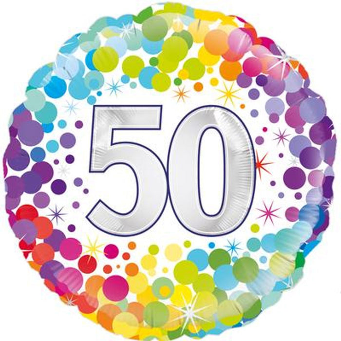 50th Colourful Confetti Birthday 18" Foil Balloon (Optional Helium Inflation)
