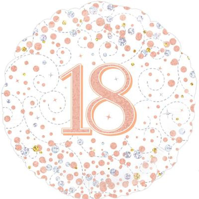 18th Sparkling Fizz Birthday White & Rose Gold Holographic 18" Foil Balloon (Optional Helium Inflation)