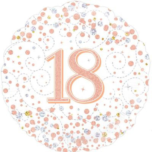 18th Sparkling Fizz Birthday White & Rose Gold Holographic 18" Foil Balloon (Optional Helium Inflation)