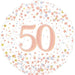 50th Sparkling Fizz Birthday White & Rose Gold Holographic 18" Foil Balloon (Optional Helium Inflation)