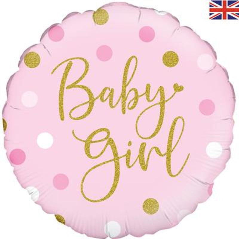Sparkling Baby Girl Dots Holographic 18" Foil Balloon (Optional Helium Inflation)