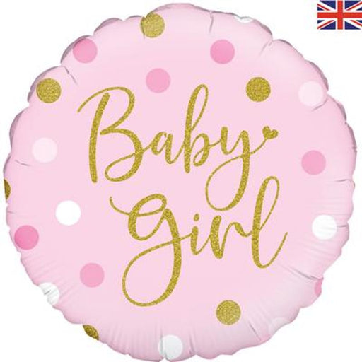 Sparkling Baby Girl Dots Holographic 18" Foil Balloon (Optional Helium Inflation)