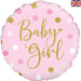 Sparkling Baby Girl Dots Holographic 18" Foil Balloon (Optional Helium Inflation)