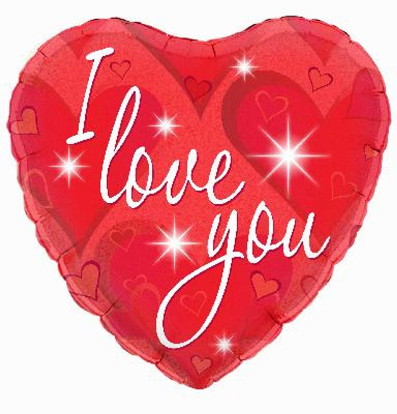 I Love You Sparkles Holographic 18" Foil Balloon (Optional Helium Inflation)