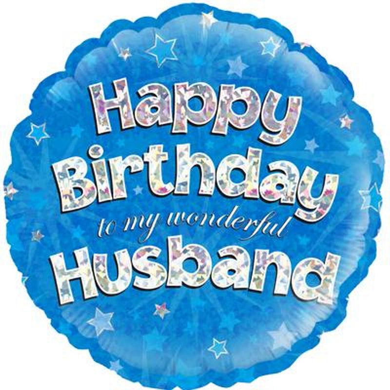 Happy Birthday Husband Holographic 18" Foil Balloon (Optional Helium Inflation)