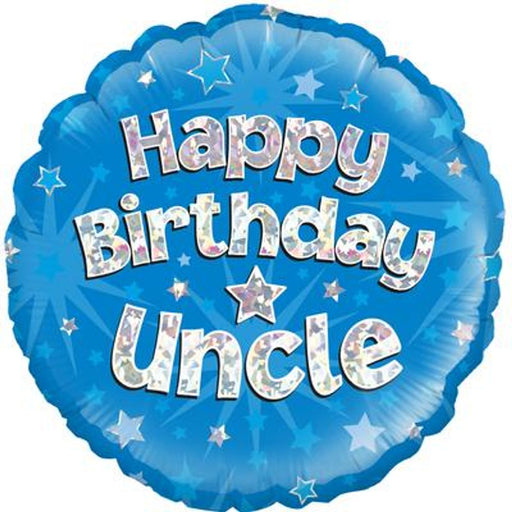 Happy Birthday Uncle Blue Holographic 18" Foil Balloon (Optional Helium Inflation)
