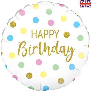 Happy Birthday Polka Dots Foil Balloon (Optional Helium Inflation)