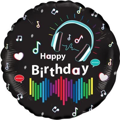 Media Music Birthday Foil Balloon (Optional Helium Inflation)
