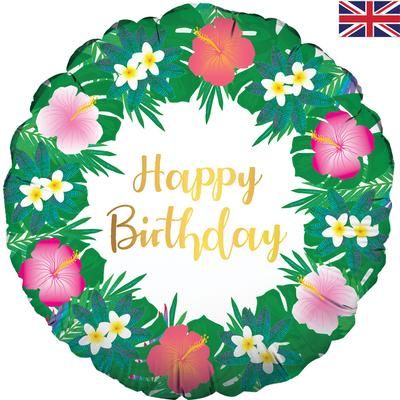 Hawaiian Happy Birthday Foil Balloon (Optional Helium Inflation)