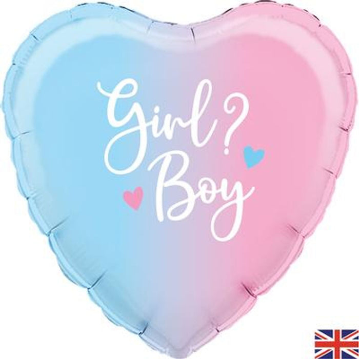Ombre Heart Gender Reveal 18" Foil Balloon (Optional Helium Inflation)