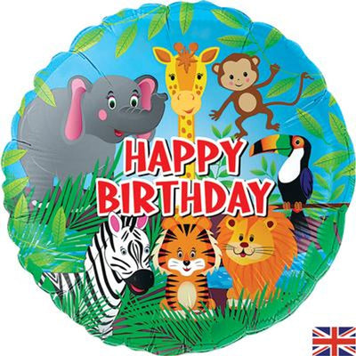 Jungle Happy Birthday 18" Foil Balloon (Optional Helium Inflation)
