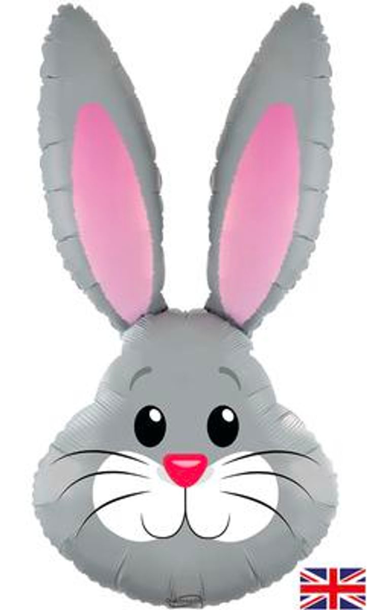 Cute Rabbit Grey Metallic 35" Foil Balloon (Optional Helium Inflation)