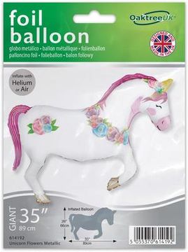 White Unicorn SuperShape Foil Balloon 34" (Optional Helium Inflation)