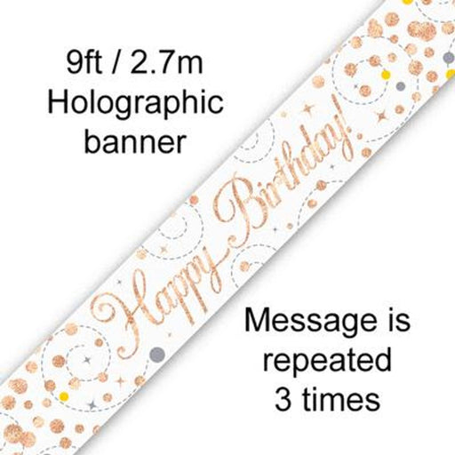 9ft Banner Sparkling Fizz Birthday White & Rose Gold Holographic