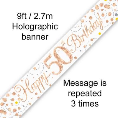 Banner Happy 50th Birthday rose gold white