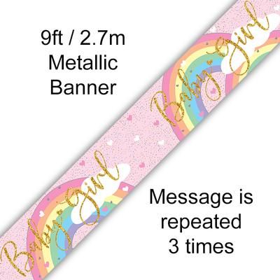 Banner Baby Girl Pink with Rainbow