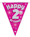 Party Bunting Happy 2nd Birthday Pink Holographic 11 flags 3.9m